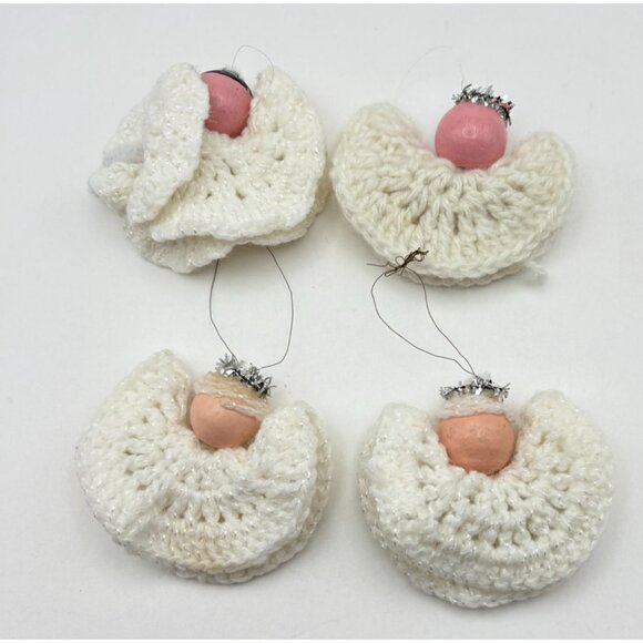 Handmade Crochet Angel Ornament Set Of 4 Vintage Christmas Yarn Decor - Picture 2 of 9